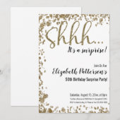 Invitation Shhh C'est une surprise fête d'anniversaire Gold A (Devant / Derrière)