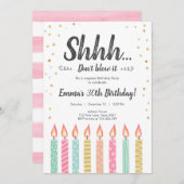 Invitation Shhh C'est une Surprise Gold Confetti fête d'anniv (Devant / Derrière)