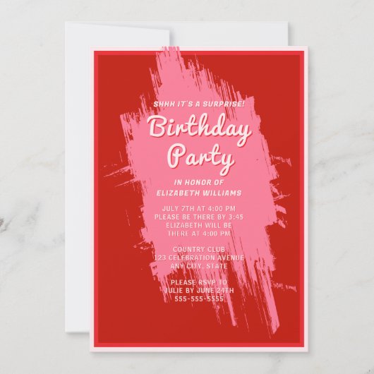 Invitation Shhh Surprise fête d'anniversaire Preppy Pink Glam (Devant)