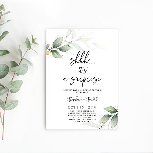 Invitation Shhh Surprise Fête des mariées verdoyante