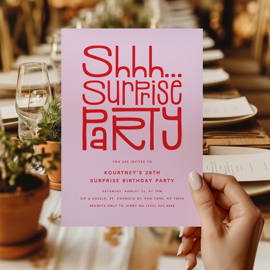 Invitation Shhh Surprise Party Anniversaire moderne
