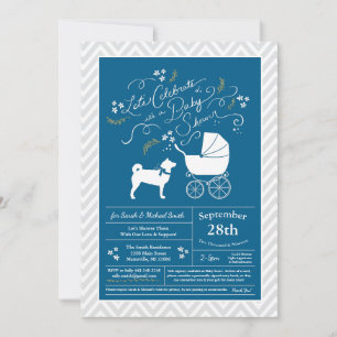 Invitation Shiba Inu Chien Baby Douche Garçon Bleu