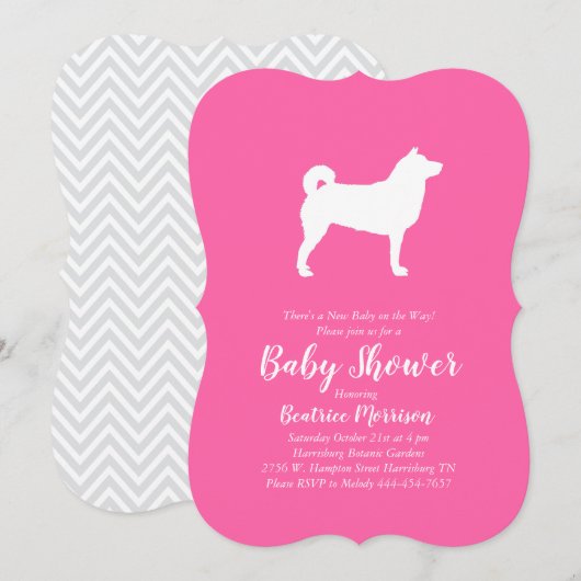Invitation Shiba Inu Chien Baby shower fille rose (Devant / Derrière)