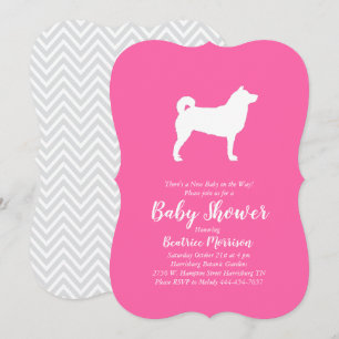 Invitation Shiba Inu Chien Baby shower fille rose