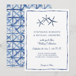 Invitation Shibori Tie Dye Indigo Aquarelle Starfish Beach