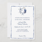 Invitation Shibori Tie Dye Indigo Seahorse Starfish Beach Art (Devant)