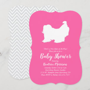 Invitation Shih Tzu Chien Baby shower Rose Girl