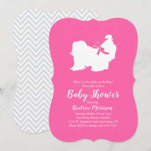 Invitation Shih Tzu Chien Baby shower Rose Girl