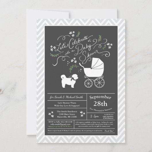 Invitation Shih Tzu Teddy Bear Chien Baby shower genre neutre (Devant)