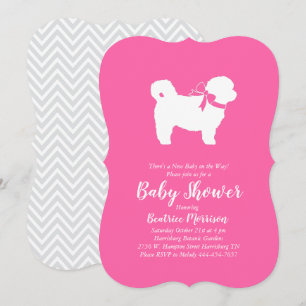 Invitation Shih Tzu Teddy Ours Chien Baby shower Rose fille