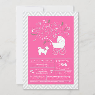 Invitation Shih Tzu Teddy Ours Chien Baby shower Rose fille