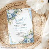 Invitation Shimmer Dusty Bleu Bleu Peonies Douce 16 Invitatio