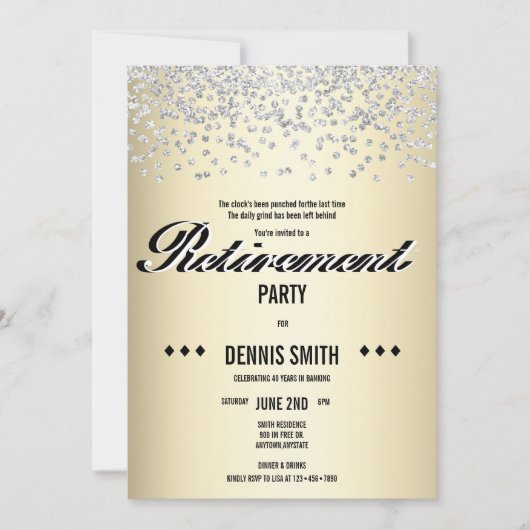 Invitation Shimmer | Parties scintillant Argent Confetti Retr (Devant)
