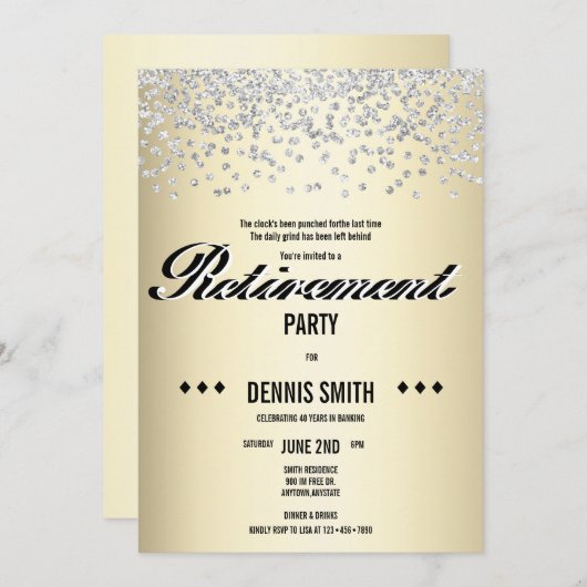 Invitation Shimmer | Parties scintillant Argent Confetti Retr (Devant / Derrière)