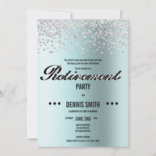 Invitation Shimmer | Parties scintillant Argent Confetti Retr (Devant)