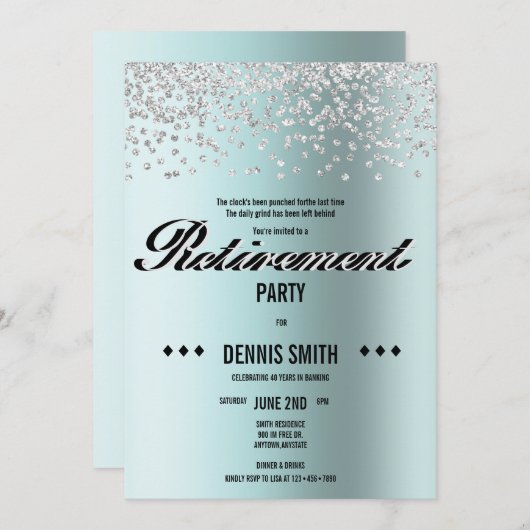 Invitation Shimmer | Parties scintillant Argent Confetti Retr (Devant / Derrière)