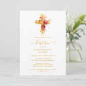 Invitation Shimmering Gold Cross Baptism Celebration Design (Debout devant)