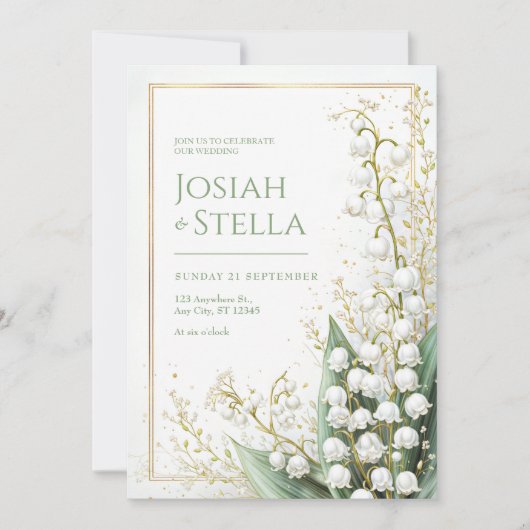 Invitation Shimmering Gold Dust Lily Valley Frame Wedding (Devant)