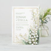 Invitation Shimmering Gold Dust Lily Valley Frame Wedding (Debout devant)