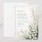 Invitation Shimmering Gold Dust Lily Valley Frame Wedding (Devant / Derrière)