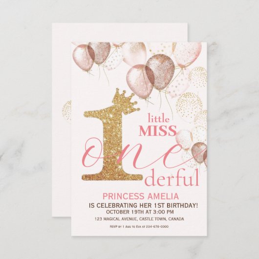 Invitation Shine Gold Crown Princesse BlushPremier anniversai (Devant / Derrière)