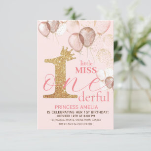 Invitation Shine Pink Gold Crown Princess Blush 1er anniversa