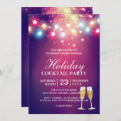 Invitation Shiny Bokeh String Lights Holiday Cocktail Party (Devant / Derrière)