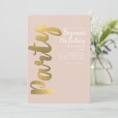 Invitation Shiny Faux Gold Foil Beige N'IMPORTE QUEL ÂGE Fête (Debout devant)