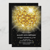 Invitation Shiny Gold Halftone Disco Ball Black Anniversaire (Devant / Derrière)