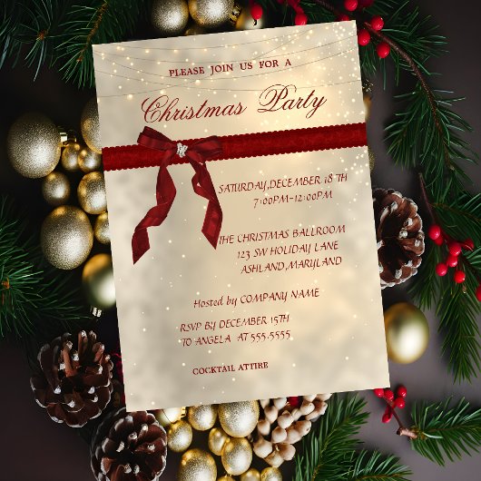Invitation Shiny, Red Bow, fête de Noël d'entreprise