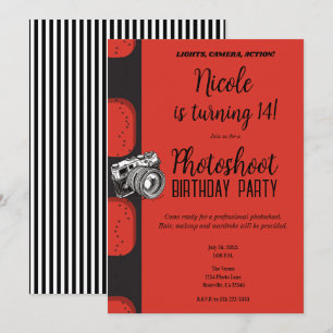 Invitation Shooting Photo Rouge Noir Photographie Fête d'Anni