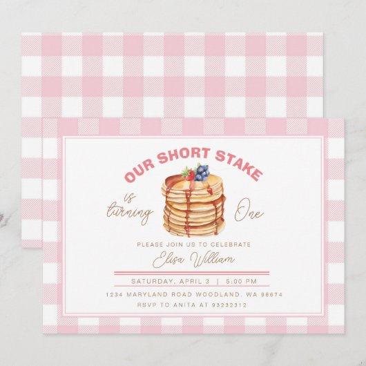 Invitation Shorstack Pancake Petit-déjeuner Anniversaire (Devant / Derrière)