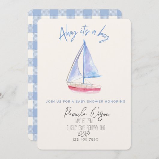 Invitation Shower minimaliste pour bébé garçon (Devant / Derrière)