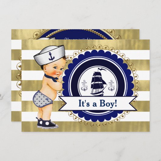 Invitation Shower pour bébé Petit Sailor (Devant / Derrière)