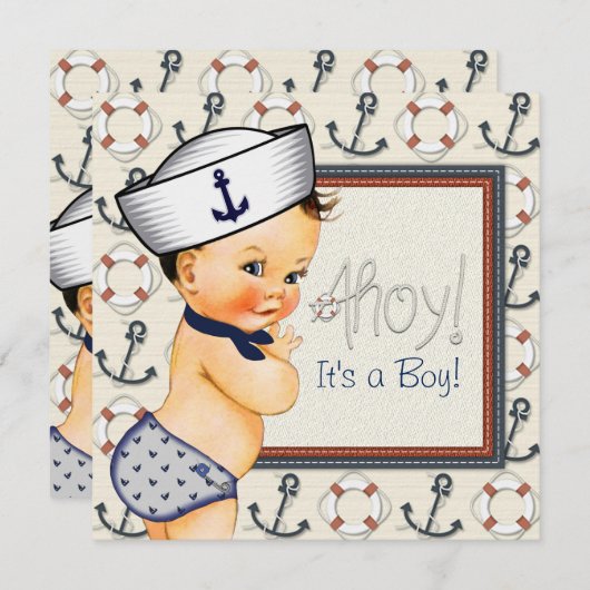 Invitation Shower pour bébé Petit Sailor (Devant / Derrière)
