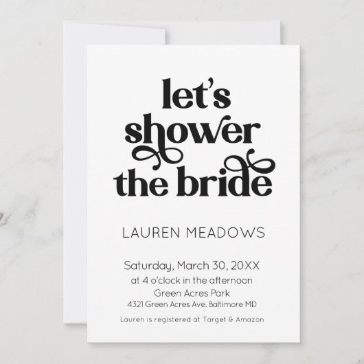 Invitation Shower The Bride Typography (Devant)