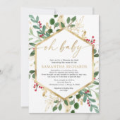 Invitation Showeuse de Noël par Mail Gold Red Holly (Devant)
