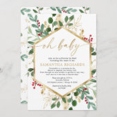 Invitation Showeuse de Noël par Mail Gold Red Holly (Devant / Derrière)