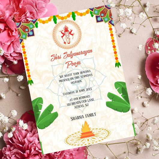 Invitation Shri Satyanarayan Pooja Fleur de style indien hind