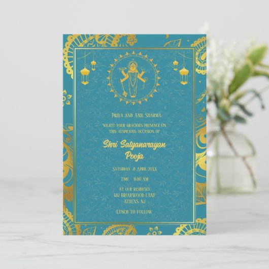 Invitation Shri Satyanarayan Pooja Hindu (Debout devant)