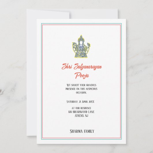 Invitation Shri Satyanarayan Pooja Minimal hindoue Indien (Devant)