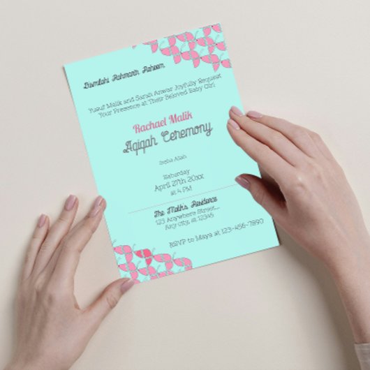 Invitation SHRIMPLEMENT Turquoise rose, Bébé fille Baby showe