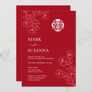 Invitation Shuang Xi Floral traditionnel Mariage chinois