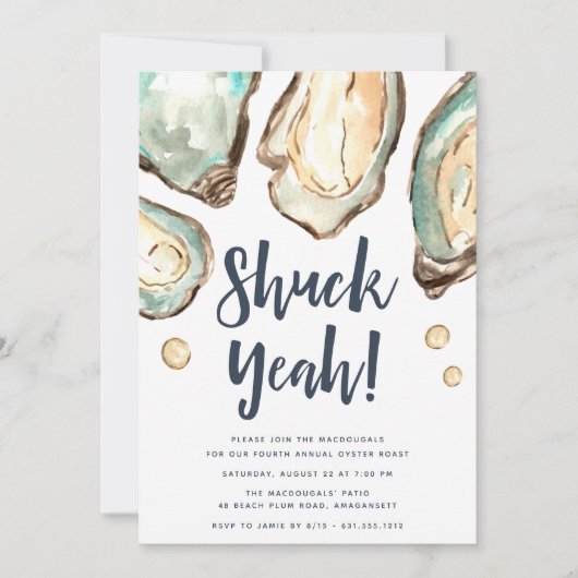 Invitation Shuck Ouais | Watercolor Pearl Oyster Party (Devant)