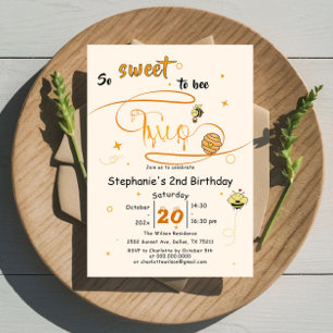Invitation Si doux d'être deux jolie abeille 2ème anniversair