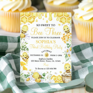 Invitation Si doux d'être trois abeille miel floral anniversa