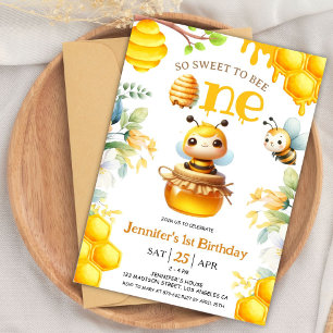 Invitation Si doux d'être un ! Fille de 1 an abeille annivers