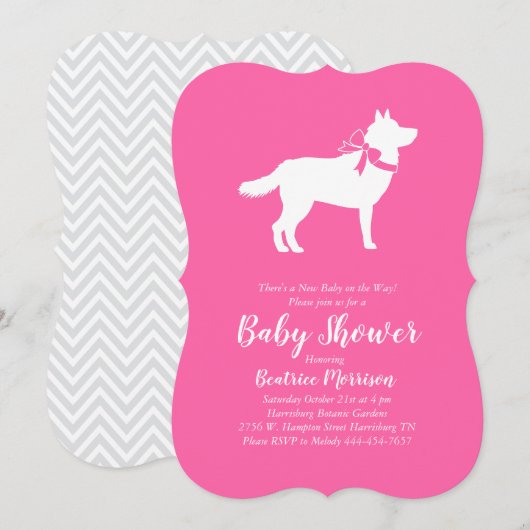 Invitation Sibérie Husky Chien Baby shower fille rose (Devant / Derrière)
