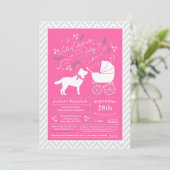 Invitation Sibérie Husky Chien Baby shower fille rose (Debout devant)