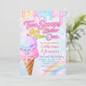 Invitation Sibling Double the Scoops Joint Birthday  (Debout devant)